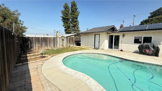 view of pool featuring a fenced in pool, a patio, and a fenced backyard