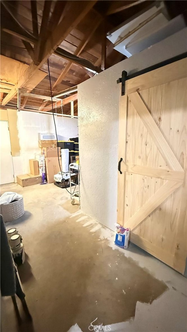 basement with a barn door