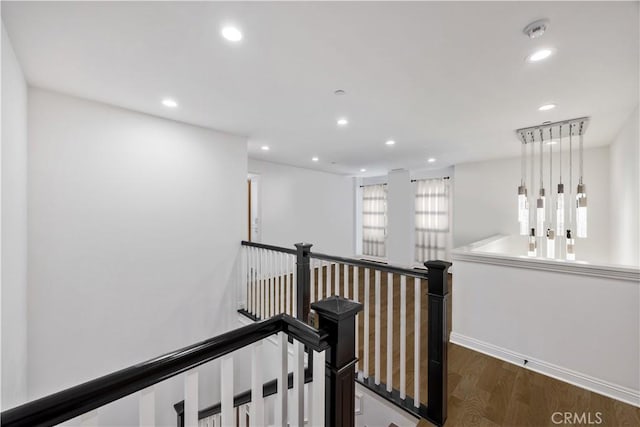 11 Cielo Arroyo, Mission Viejo, CA 92692 - corridor with an upstairs landing, recessed lighting, and wood finished floors