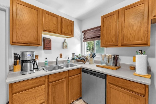 kitchen featuring a sink, light countertops, and dishwasher