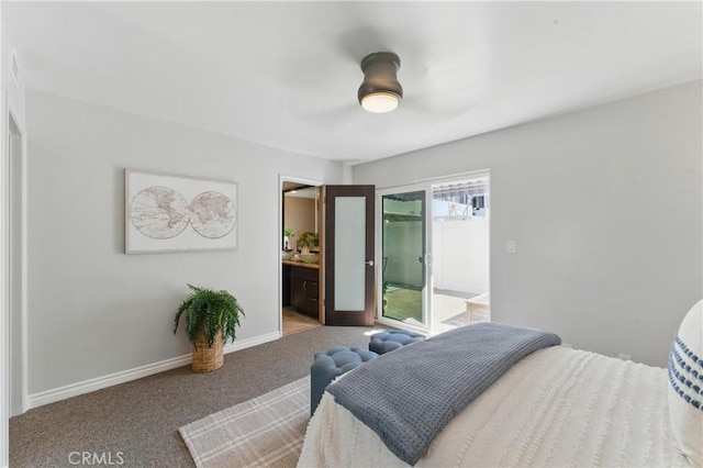 1200 E Ocean Blvd Unit 59, Long Beach, CA 90802 - bedroom featuring carpet floors, baseboards, ceiling fan, and ensuite bath