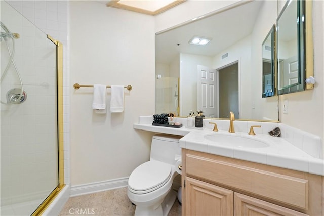 210 Lille Ln Unit 313, Newport Beach, CA 92663 - bathroom with toilet, visible vents, baseboards, a shower stall, and vanity