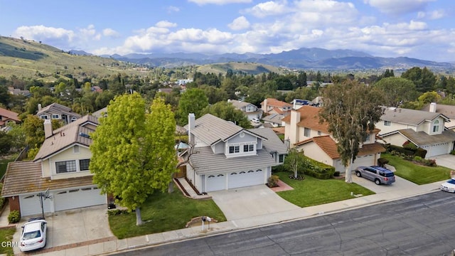 birds eye view of property featuring a residential view and a mountain view