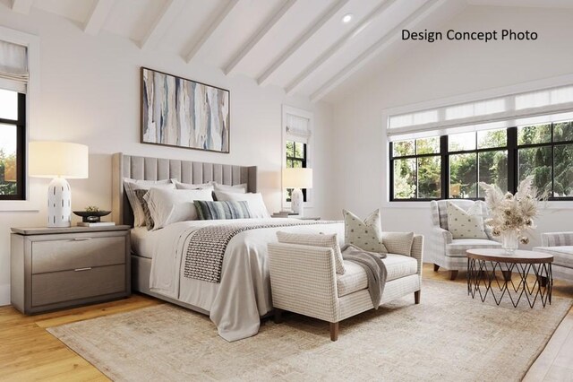 1736 Port Sheffield Pl, Newport Beach, CA 92660 - bedroom featuring recessed lighting, light wood finished floors, beam ceiling, and high vaulted ceiling