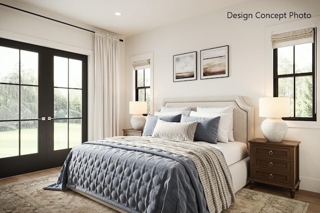 1736 Port Sheffield Pl, Newport Beach, CA 92660 - bedroom with french doors, recessed lighting, wood finished floors, and access to exterior