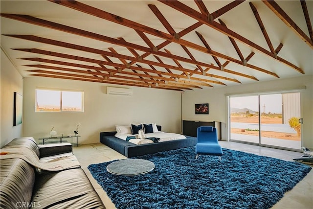 60810 Cole Ln, Landers, CA 92285 - living area featuring an AC wall unit, plenty of natural light, and lofted ceiling
