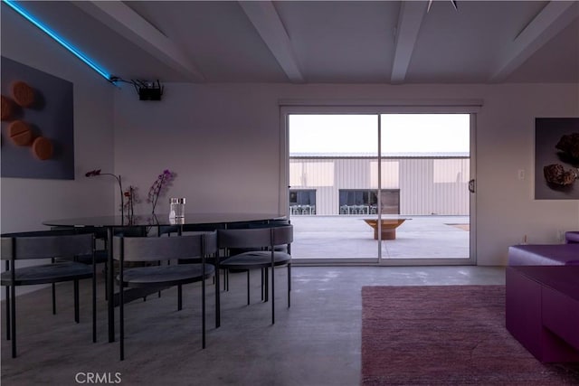 60810 Cole Ln, Landers, CA 92285 - dining area with concrete floors and beamed ceiling