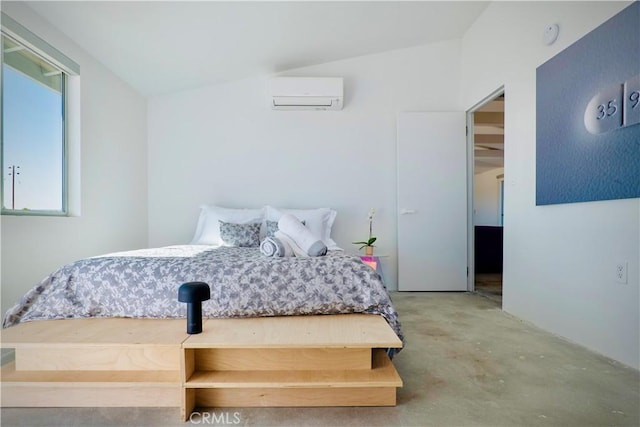 60810 Cole Ln, Landers, CA 92285 - bedroom with a wall unit AC and concrete floors