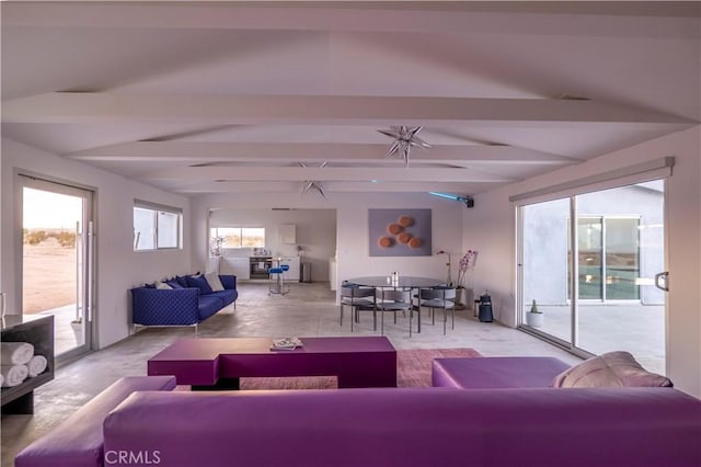 60810 Cole Ln, Landers, CA 92285 - living room with vaulted ceiling with beams