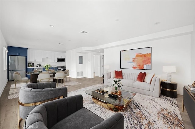 2937 W Blvd, Los Angeles, CA 90016 - living area with baseboards, electric panel, light wood-style flooring, and visible vents