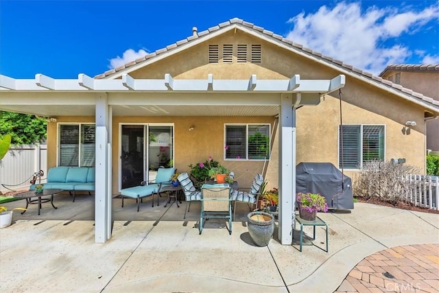 28345 Hearthside Dr, Menifee, CA 92584 - rear view of house featuring fence, stucco siding, and a patio