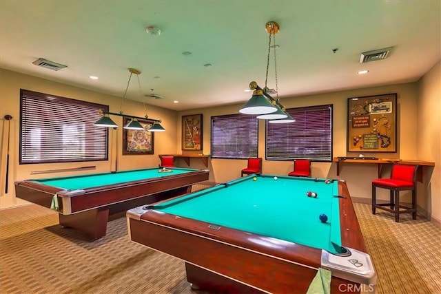28345 Hearthside Dr, Menifee, CA 92584 - game room featuring carpet flooring, billiards, baseboards, and recessed lighting