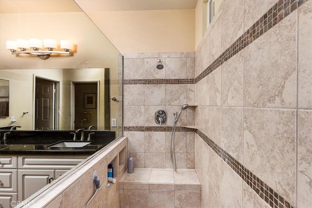 28345 Hearthside Dr, Menifee, CA 92584 - bathroom featuring a walk in shower and double vanity