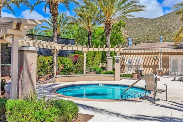 28345 Hearthside Dr, Menifee, CA 92584 - view of pool with a mountain view, a pergola, and a patio
