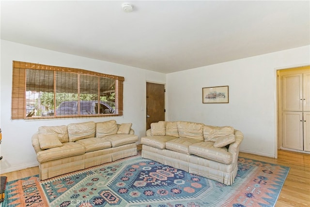 living room featuring baseboards and light wood-type flooring
