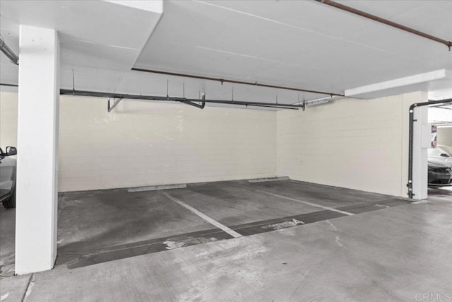 parking deck with concrete block wall