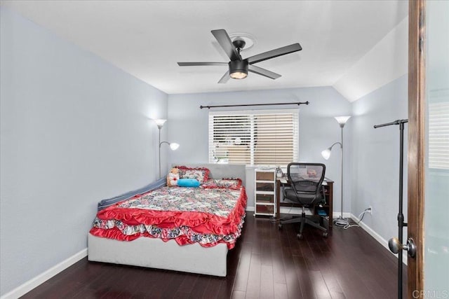 bedroom featuring baseboards, ceiling fan, and hardwood / wood-style flooring