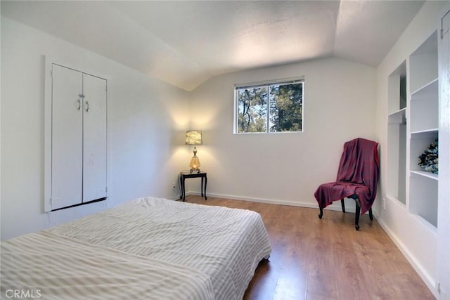 133 Holmes Ln, Sugarloaf, CA 92386 - bedroom with wood finished floors and lofted ceiling