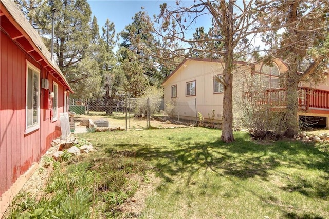 133 Holmes Ln, Sugarloaf, CA 92386 - view of yard featuring fence and a wooden deck
