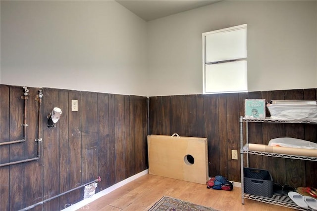 133 Holmes Ln, Sugarloaf, CA 92386 - interior space featuring wooden walls, wood finished floors, and a wainscoted wall