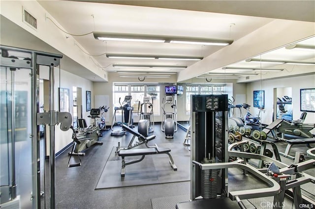 workout area with visible vents