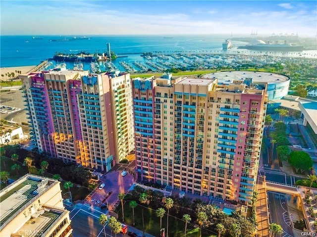 bird's eye view with a water view and a city view