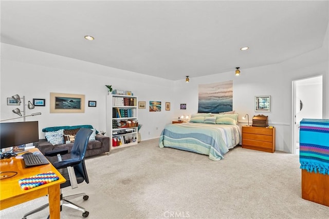 bedroom featuring carpet and recessed lighting