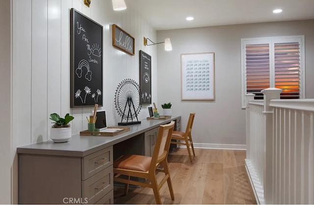 8638 Mission Villa Dr, Rosemead, CA 91770 - office with light wood-style floors, baseboards, recessed lighting, and built in desk