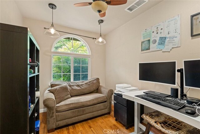 1489 Manzanita Ave, Chico, CA 95926 - home office featuring light wood finished floors and ceiling fan