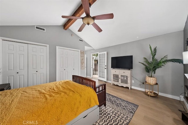 3241 Mills Ln, Crescenta, CA 91214 - bedroom with wood finished floors, two closets, ceiling fan, and baseboards