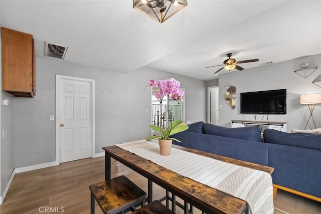 3241 Mills Ln, Crescenta, CA 91214 - dining room featuring wood finished floors, baseboards, and ceiling fan
