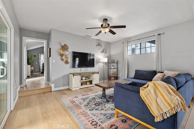 3241 Mills Ln, Crescenta, CA 91214 - living area featuring light wood finished floors, ceiling fan, and baseboards