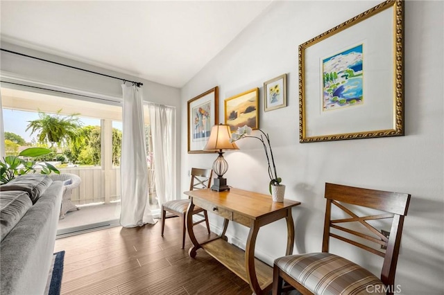 40N Calle Aragon, Laguna Woods, CA 92637 - sitting room with wood finished floors and lofted ceiling