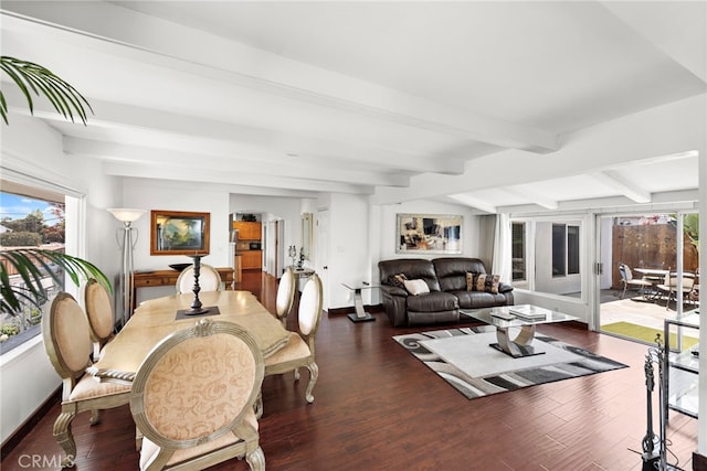 202 Avenida Monterey, San Clemente, CA 92672 - dining space with wood finished floors, baseboards, and beamed ceiling