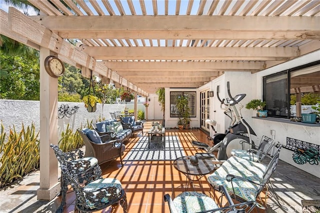 401 E Yale Loop Unit 20, Irvine, CA 92614 - view of patio / terrace with outdoor lounge area, a pergola, and fence