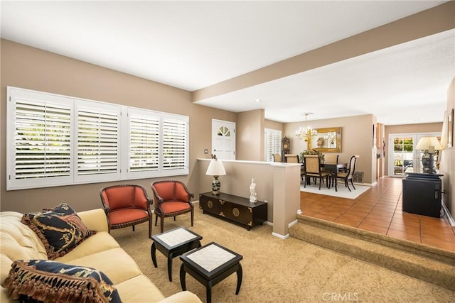 401 E Yale Loop Unit 20, Irvine, CA 92614 - tiled living room with a chandelier and carpet