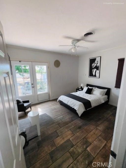 3620 Hoover St, Riverside, CA 92504 - bedroom with french doors, a ceiling fan, and baseboards