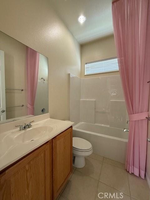 322 Brooklawn Dr, Banning, CA 92220 - bathroom with toilet, bathing tub / shower combination, tile patterned flooring, and vanity