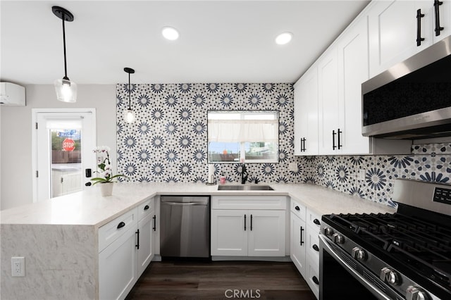 3204 Madison Ave, San Diego, CA 92116 - kitchen featuring a sink, an AC wall unit, stainless steel appliances, a peninsula, and a wealth of natural light