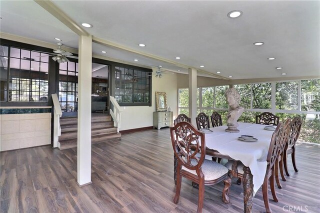 dining area featuring recessed lighting, wood finished floors, and a wealth of natural light