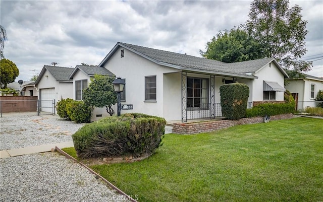 10609 Mountain View Ave, Redlands, CA 92373 - ranch-style house featuring a garage, fence, stucco siding, and a front lawn