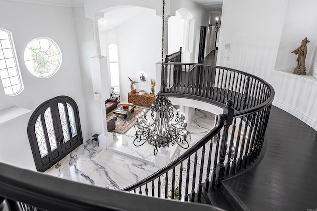 733 Clayburn Ct, Alpine, CA 91901 - entryway featuring stairway, arched walkways, ornate columns, and marble finish floor