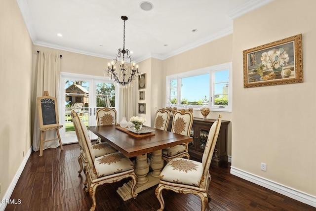574 Camillo Rd, Sierra Madre, CA 91024 - dining room featuring dark wood-style flooring, an inviting chandelier, and a wealth of natural light