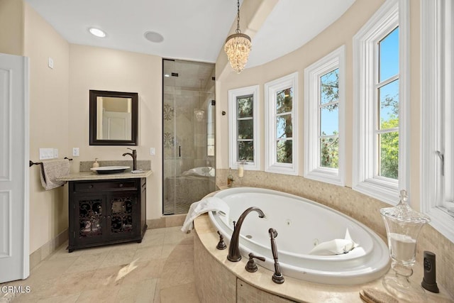 574 Camillo Rd, Sierra Madre, CA 91024 - full bathroom featuring baseboards, a whirlpool tub, a shower stall, and a wealth of natural light
