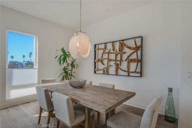 dining room with baseboards and wood finished floors