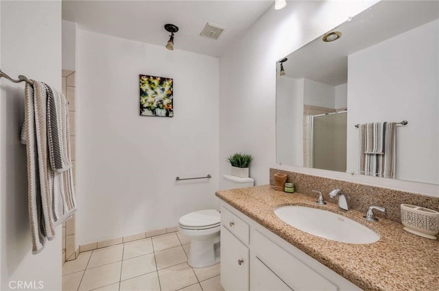 5400 Newcastle Ave Unit 56, Encino, CA 91316 - full bathroom with tile patterned flooring, vanity, toilet, visible vents, and a stall shower