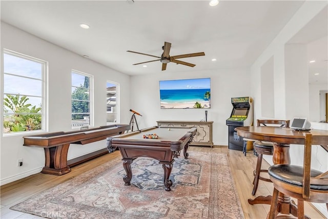 27 Calle Canela, San Clemente, CA 92673 - playroom with light wood-style floors, a ceiling fan, billiards, and recessed lighting