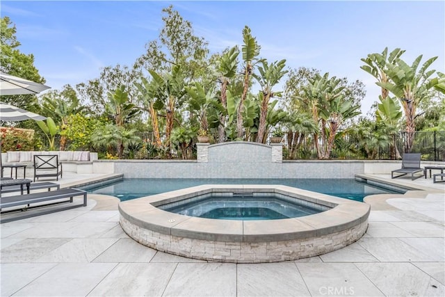 27 Calle Canela, San Clemente, CA 92673 - outdoor pool featuring an in ground hot tub, a patio area, and fence