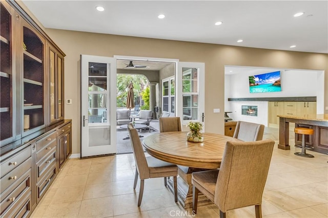 27 Calle Canela, San Clemente, CA 92673 - dining room featuring baseboards, recessed lighting, ceiling fan, and light tile patterned floors