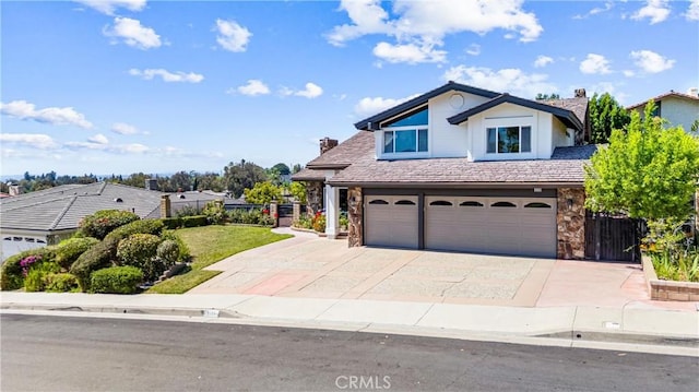 2223 E Vista Mesa Way, Orange, CA 92867 - traditional-style home with stone siding, a chimney, an attached garage, and concrete driveway